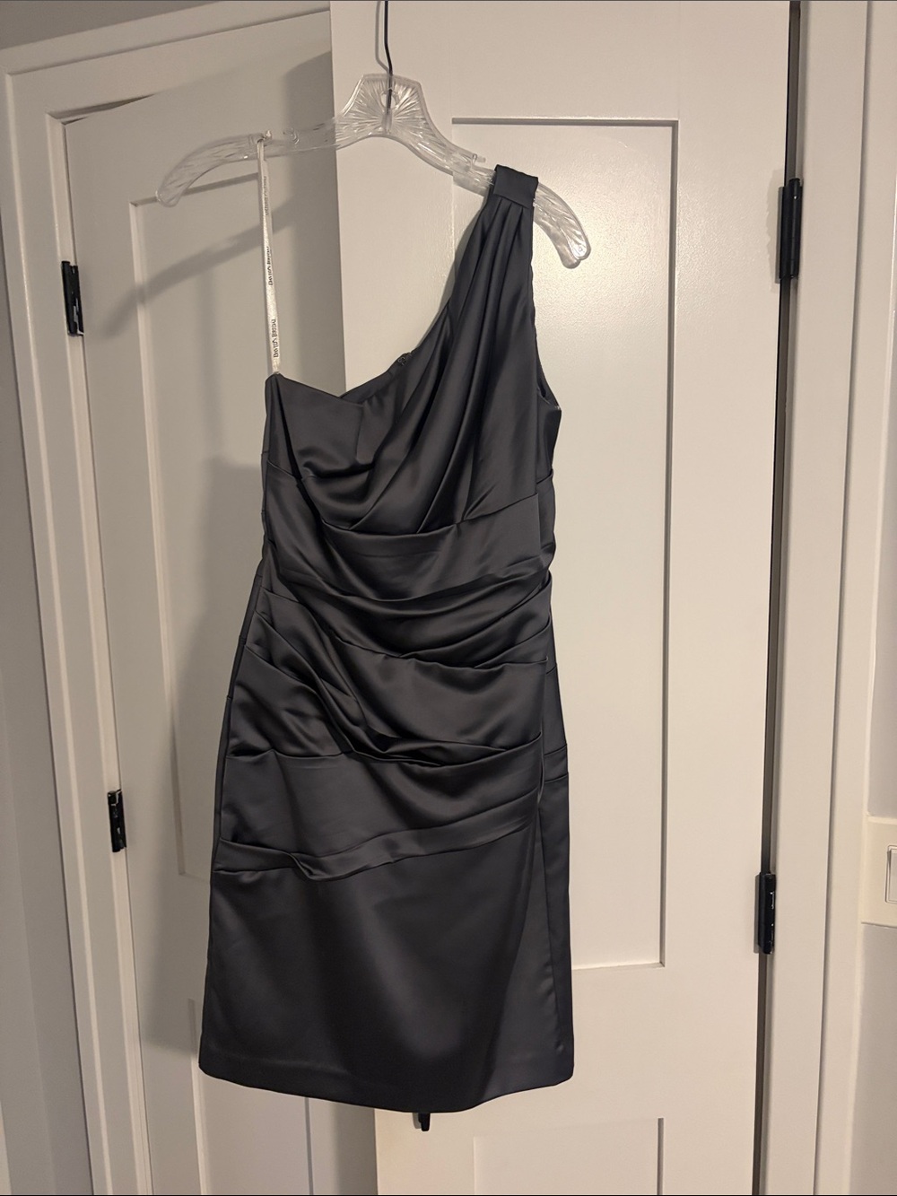 One-Shoulder Dk Grey Sateen Bridesmaid Dress
